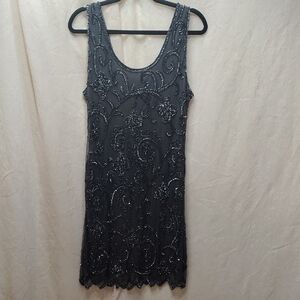 Elegant Black Embellished Mini Dress